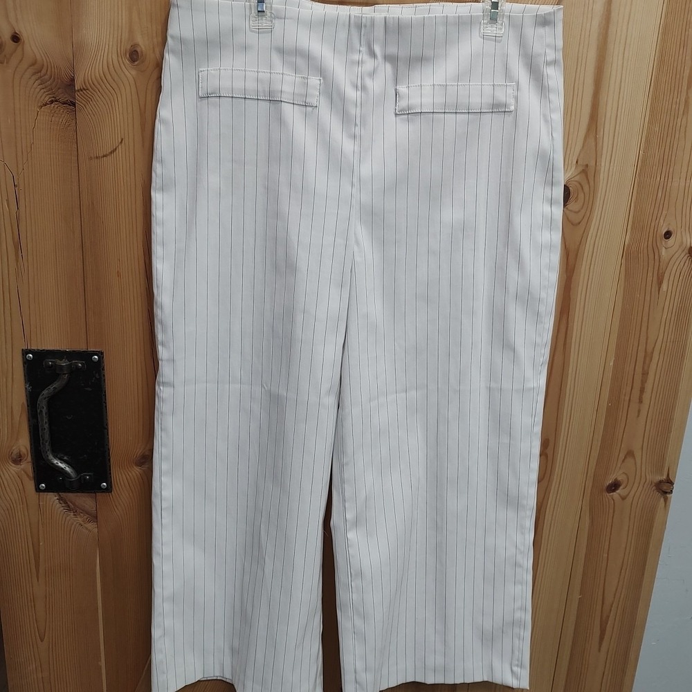 Jules Leopold White Striped Wide Leg Cropped Pants Sz XLarge Business Casual